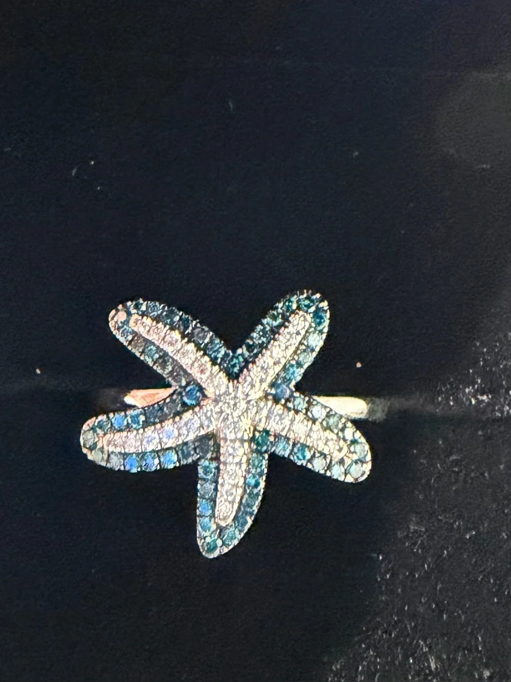 14K White Gold Starfish Ring - Natural Diamonds